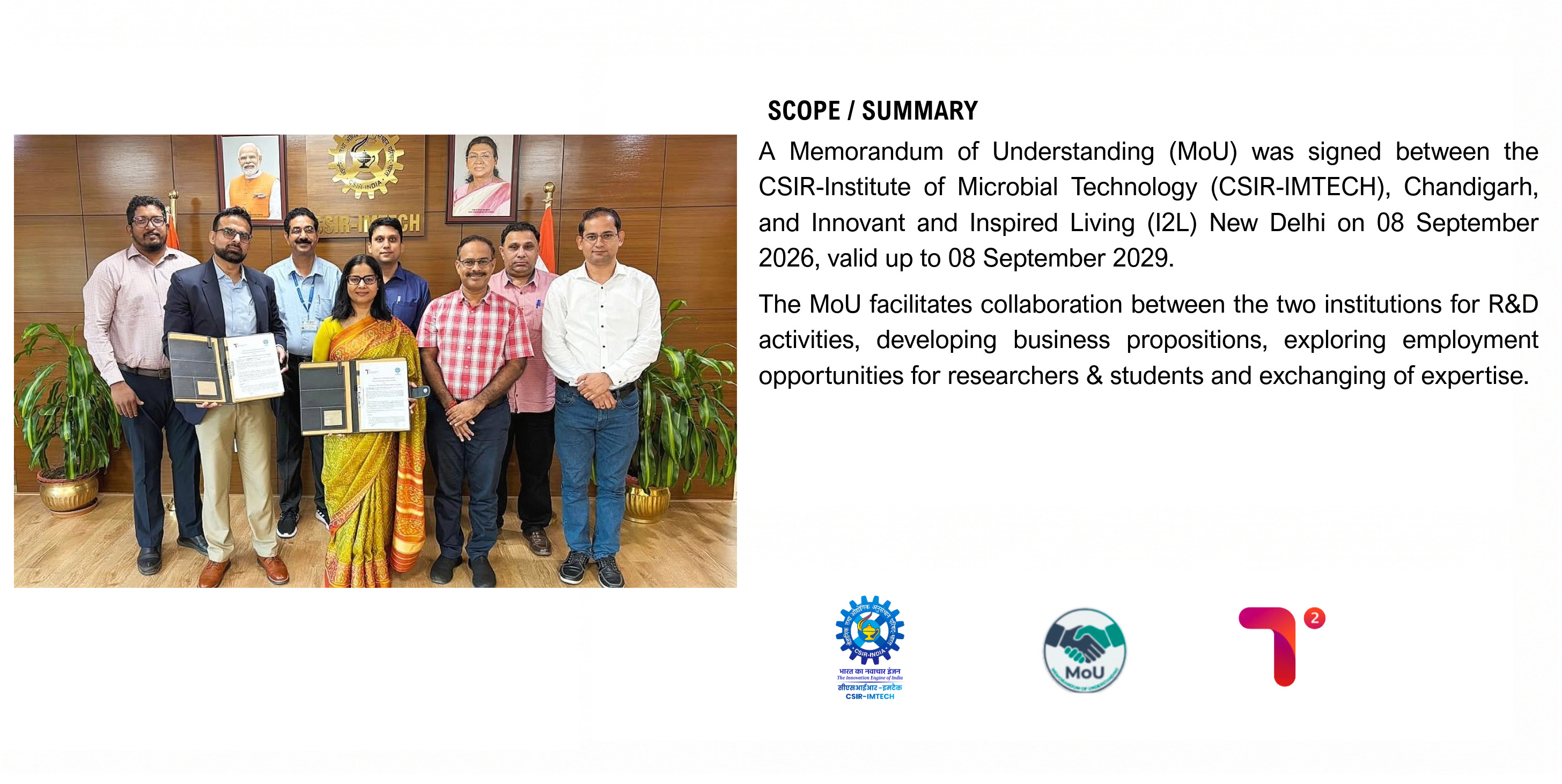 MOU signing with I2L, New Delhi